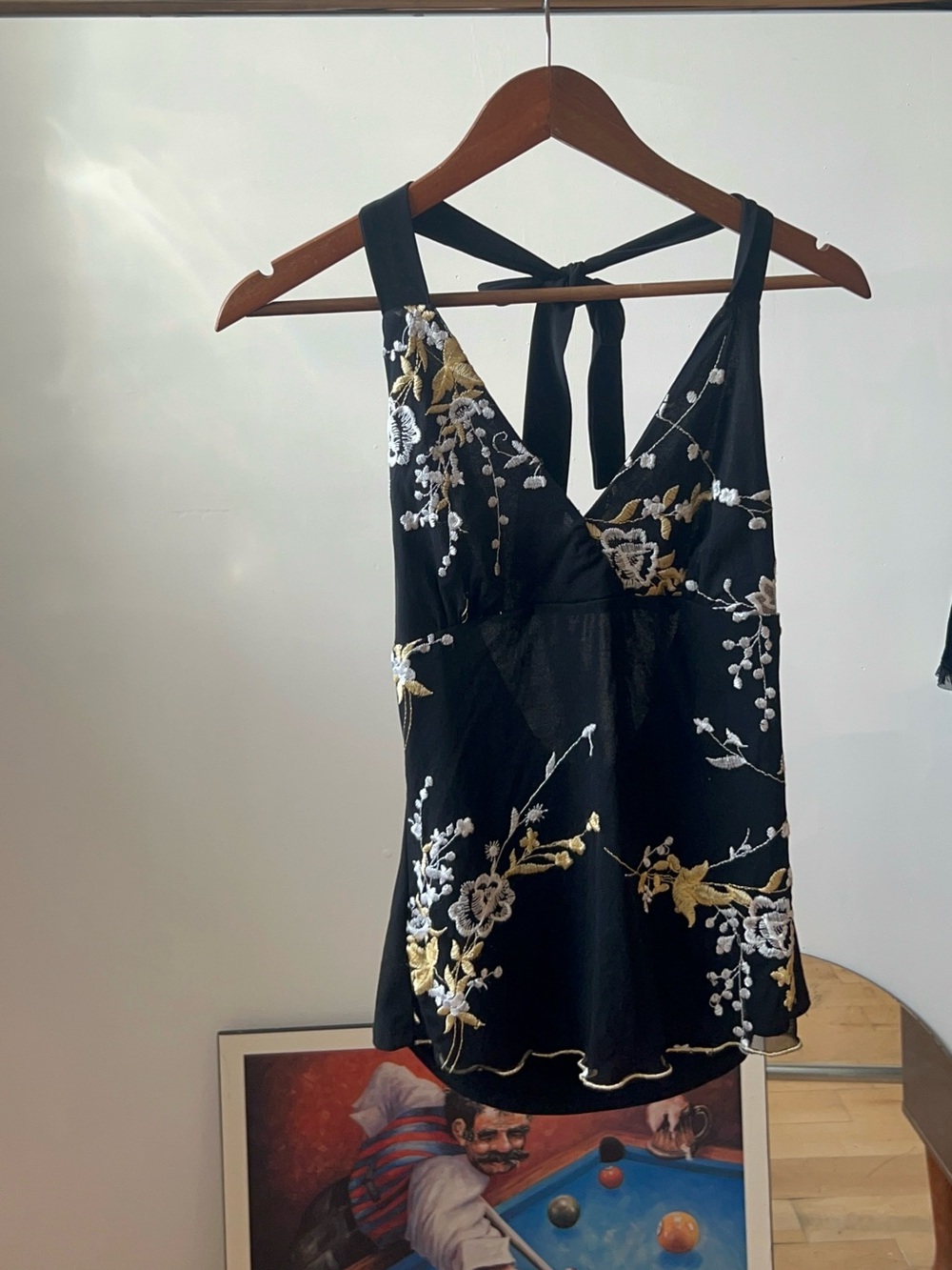 Black Floral Embroidered V-Neck Dress